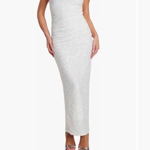 Elegant White Sequin Midi Dress